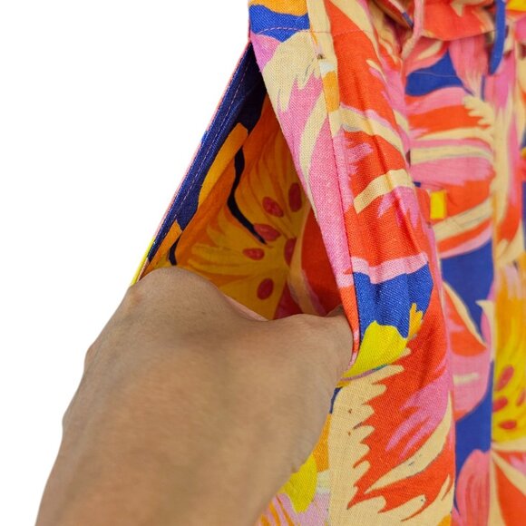 Farm Rio x Anthropologie Linen Blend Belted Floral Bermuda Shorts, Relaxed,Small - Picture 9 of 11